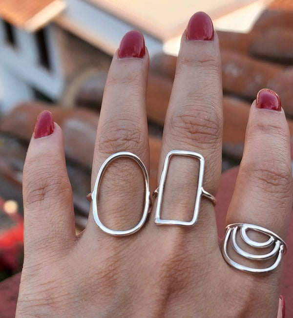 Open Silver Rectangle Ring