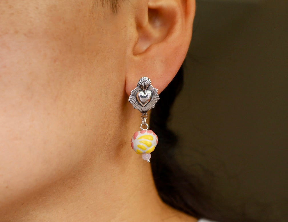 Frida Kahlo Corazón Sagrado Earrings with Talavera