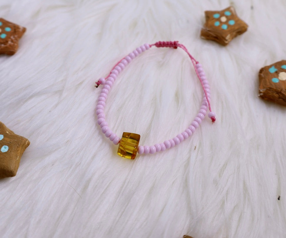 Pink Beaded Amber Bracelet