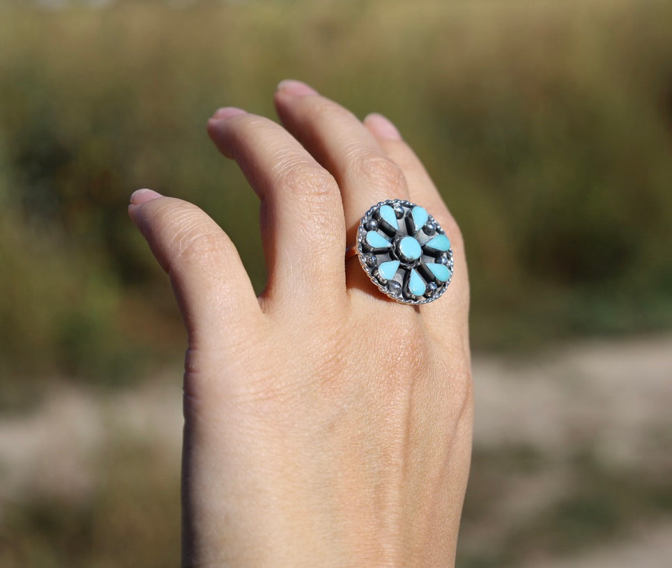 Round Natural Turquoise Ring