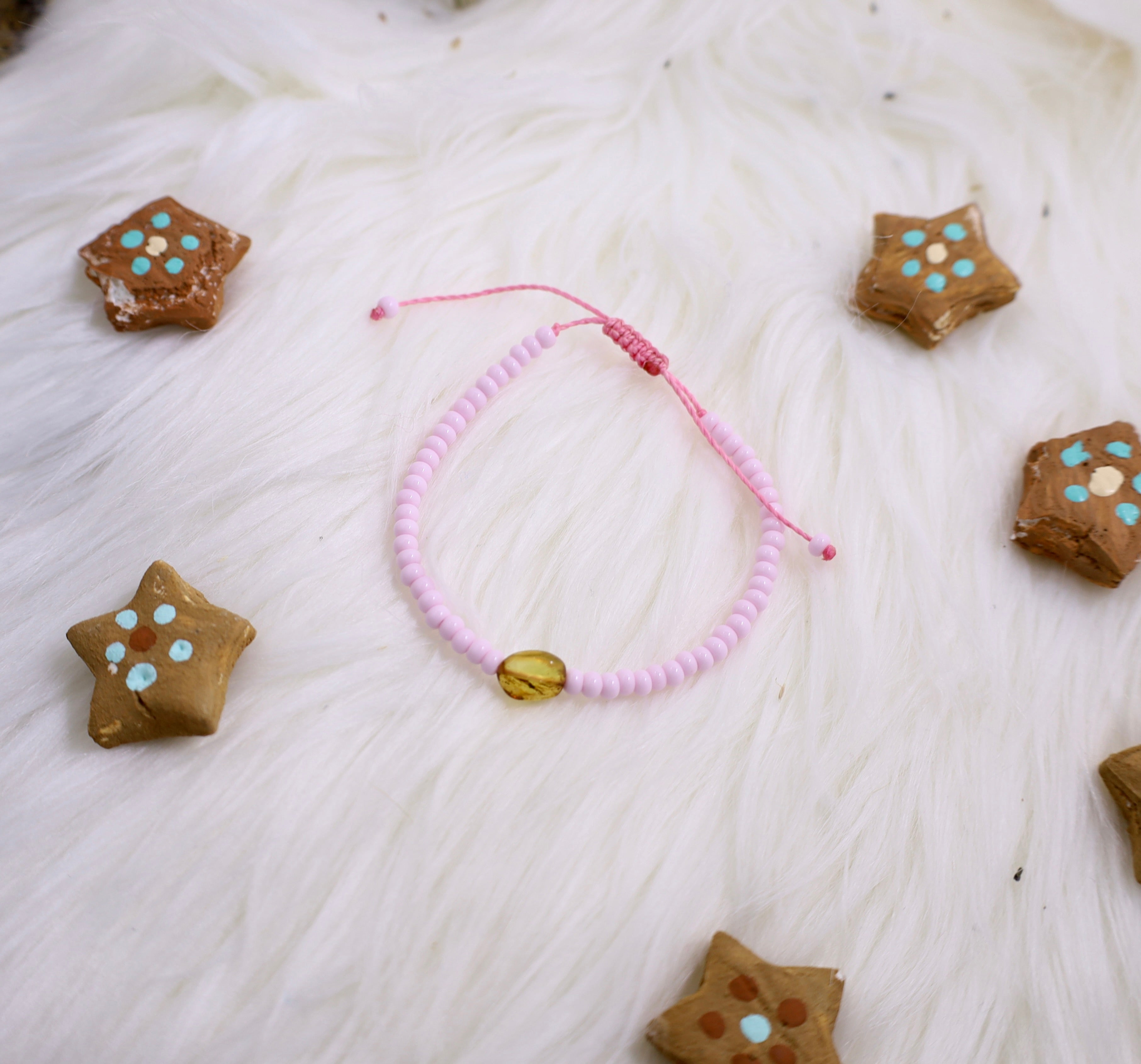 Pink Beaded Amber Bracelet