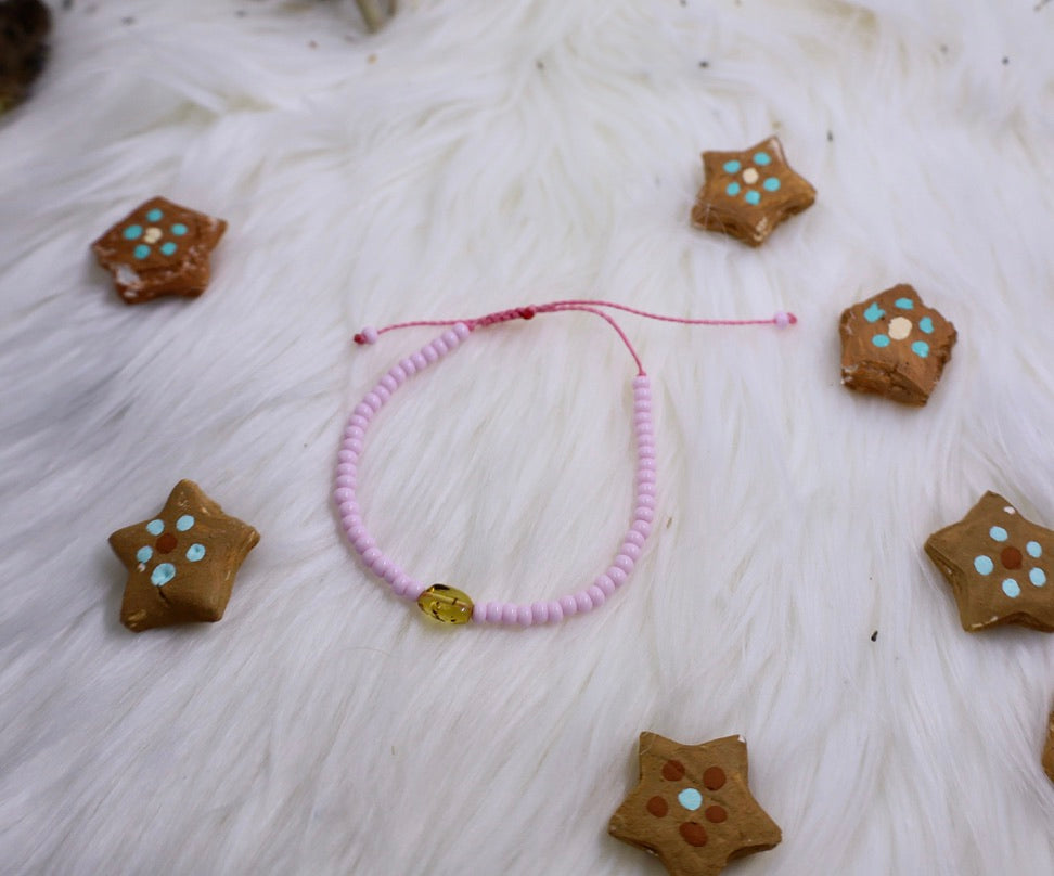 Pink Beaded Amber Bracelet