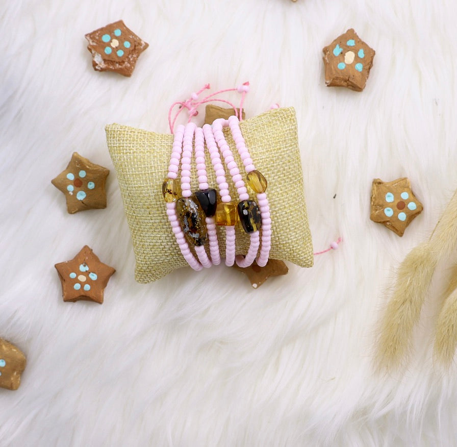 Pink Beaded Amber Bracelet