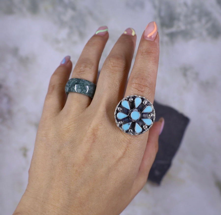 Round Natural Turquoise Ring