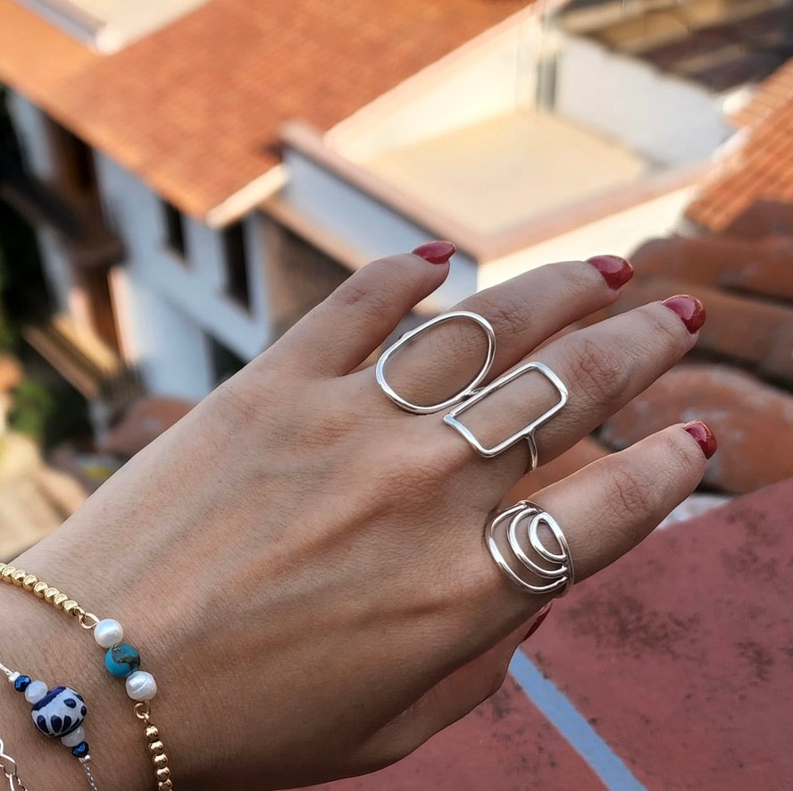 Open Silver Rectangle Ring