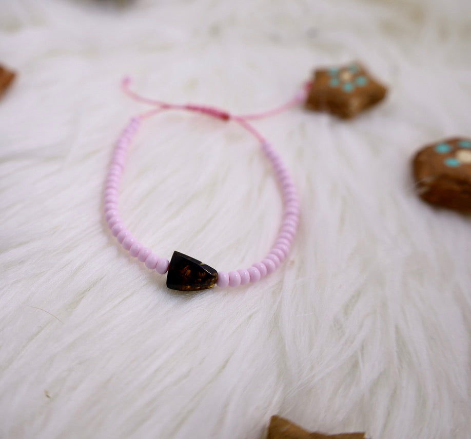 Pink Beaded Amber Bracelet