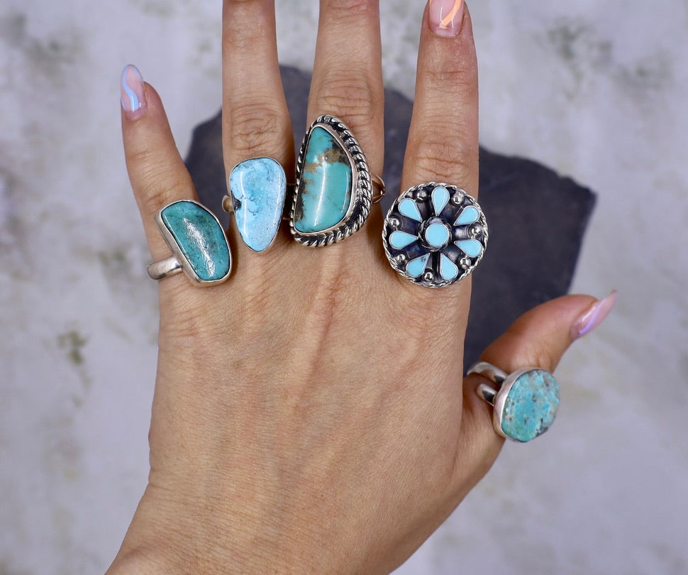 Round Natural Turquoise Ring