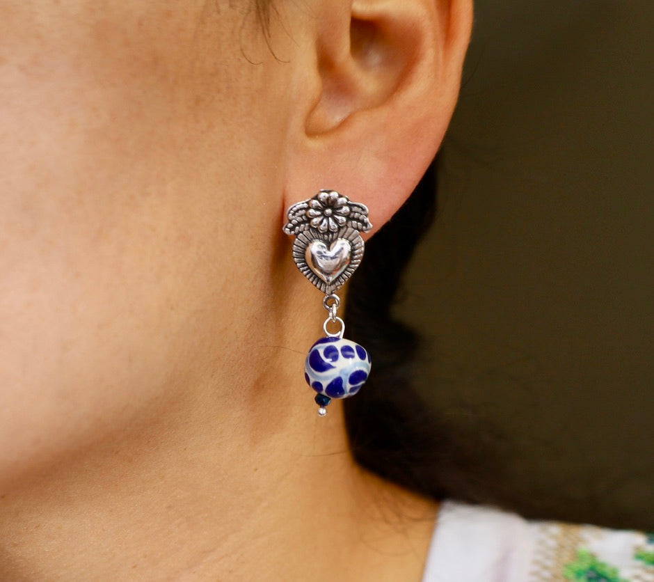 Frida Kahlo Flor Earrings with Talavera