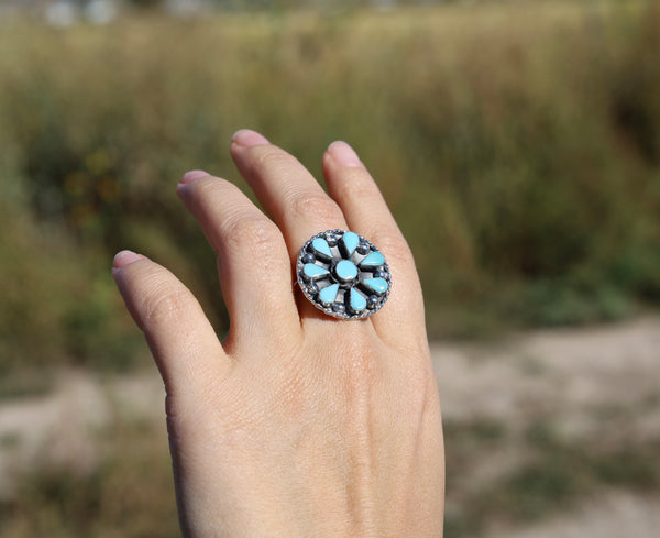 Round Natural Turquoise Ring