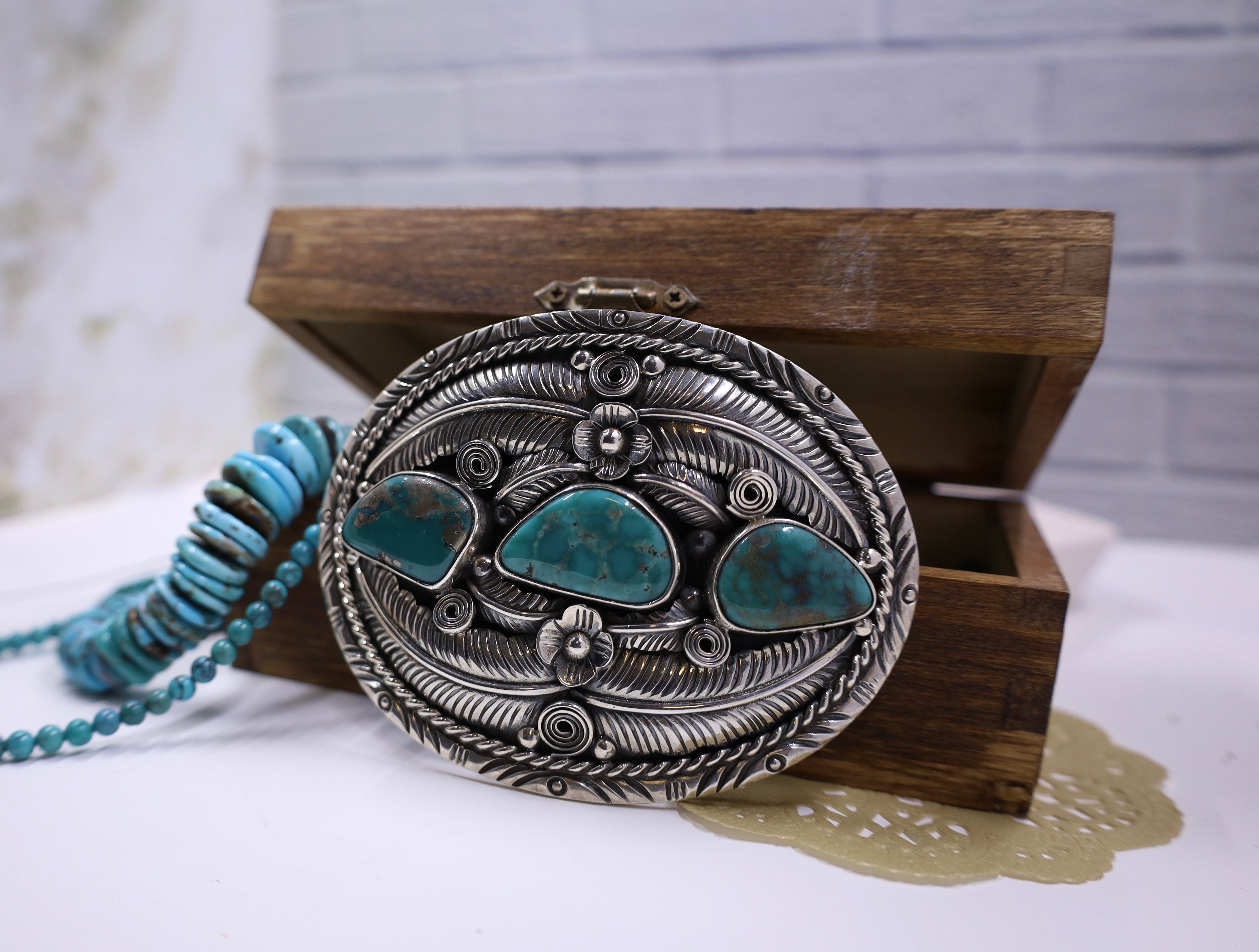 Kathleen Sterling Silver Turquoise Belt Buckle