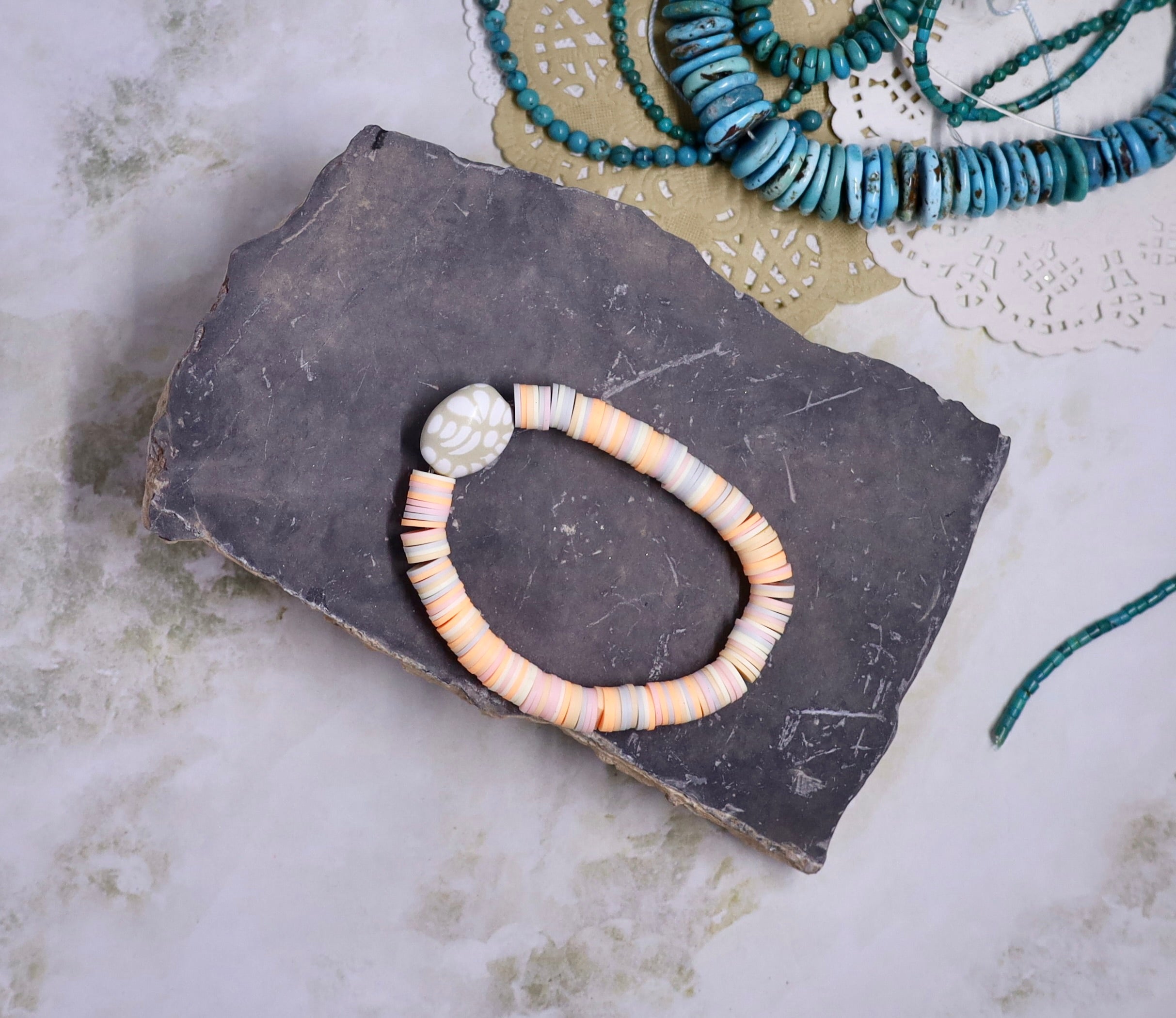 Talavera Heishi Peach Rainbow Bracelet