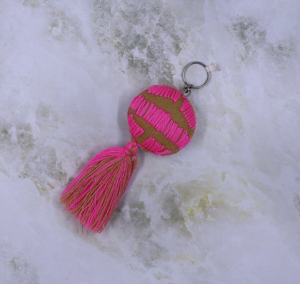 Pink Concha Keychain with Tassel