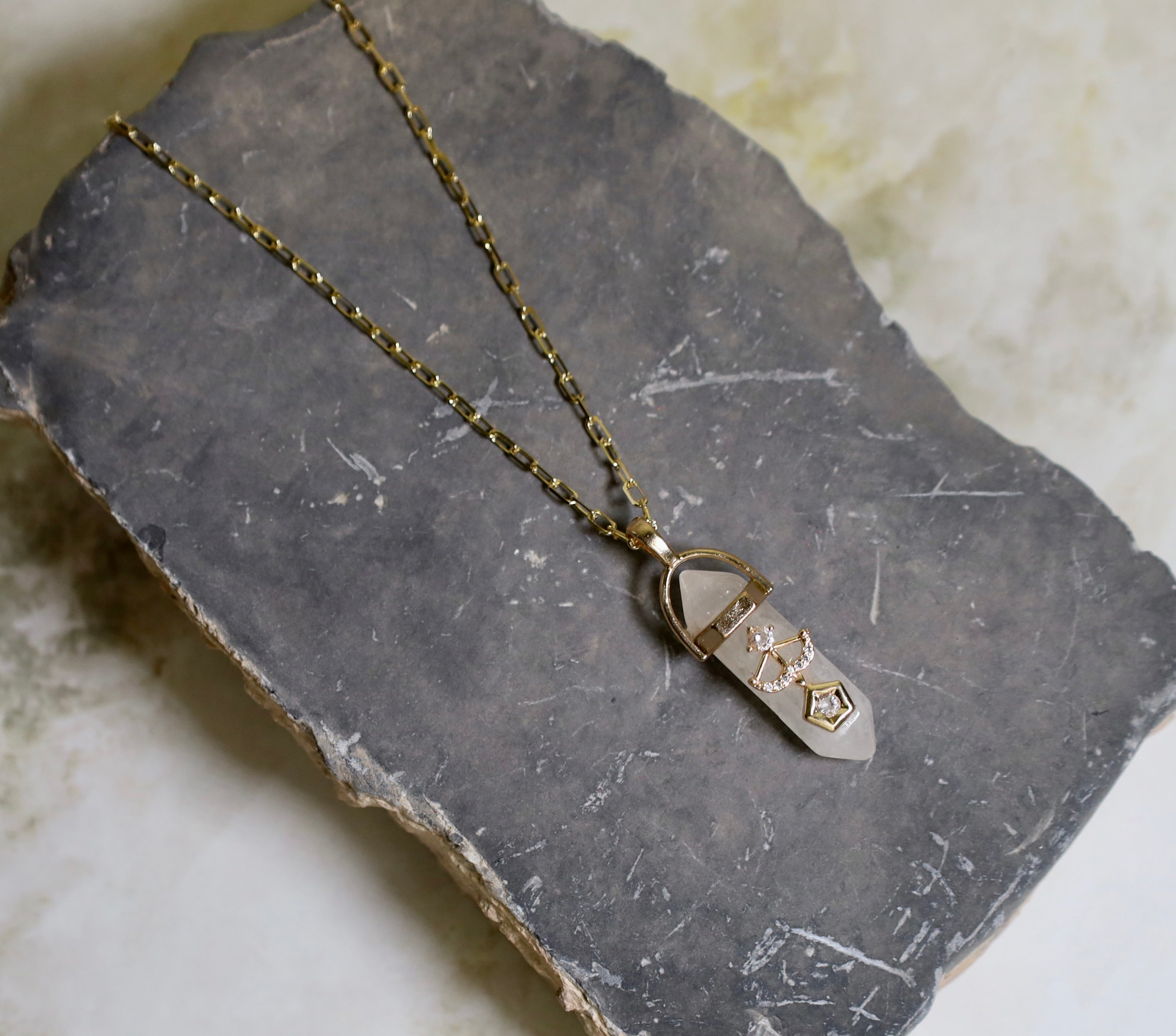 White Quartz Bow & Arrow Necklace